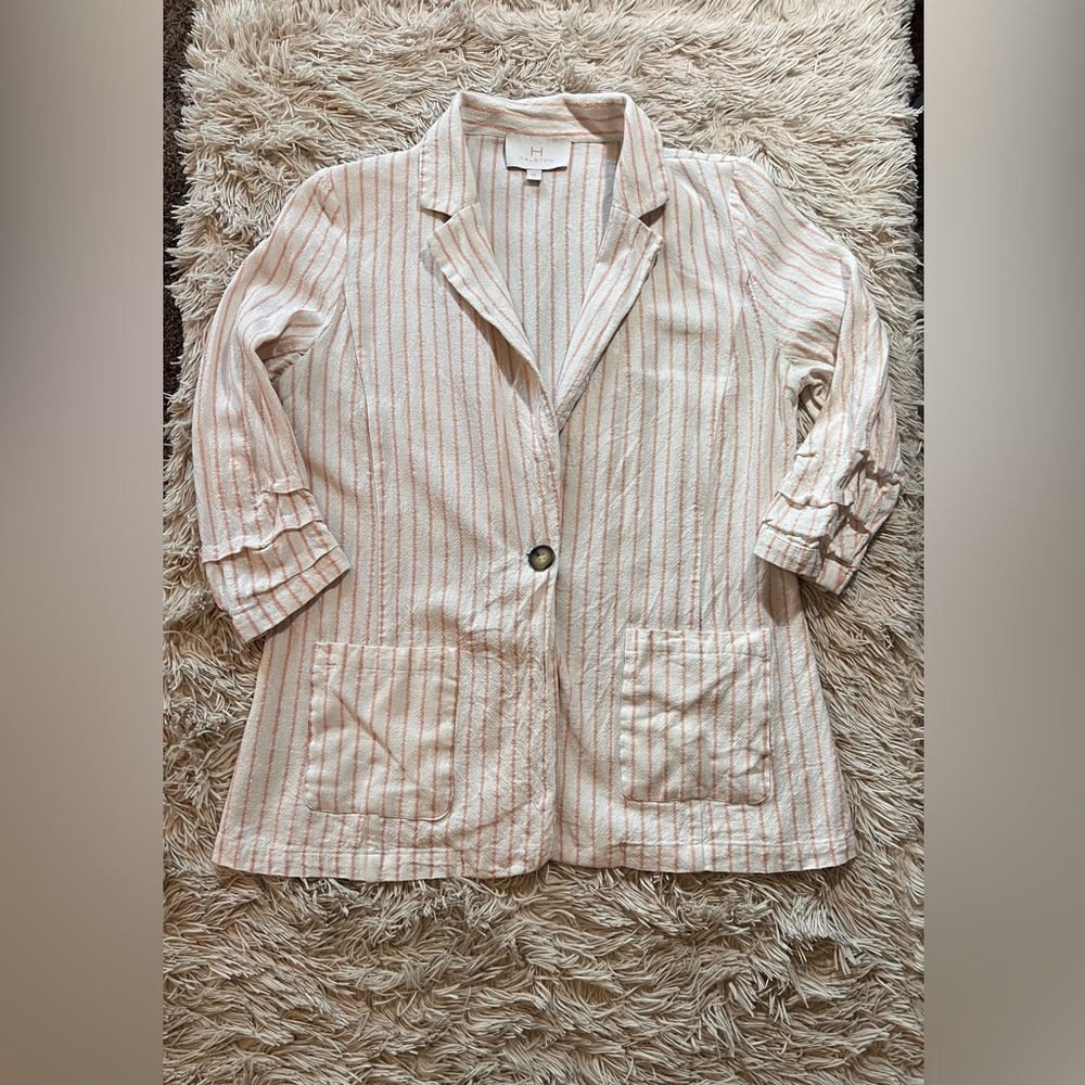 Striped linen blend Blazer with Silver Detailing